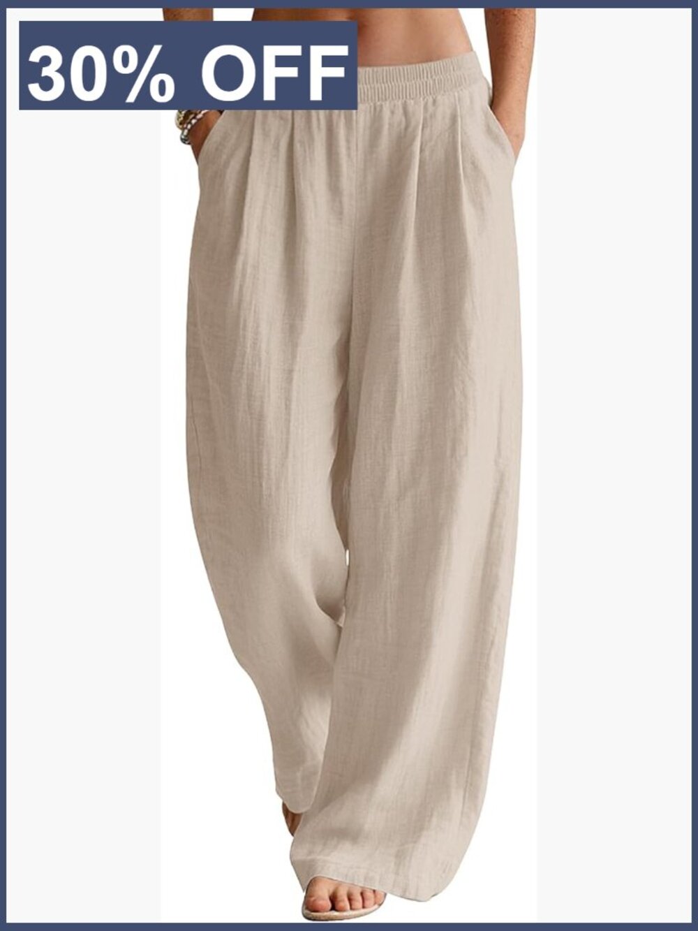Wide Leg Linen Palazzo Pants Elastic Waist Summer Flow